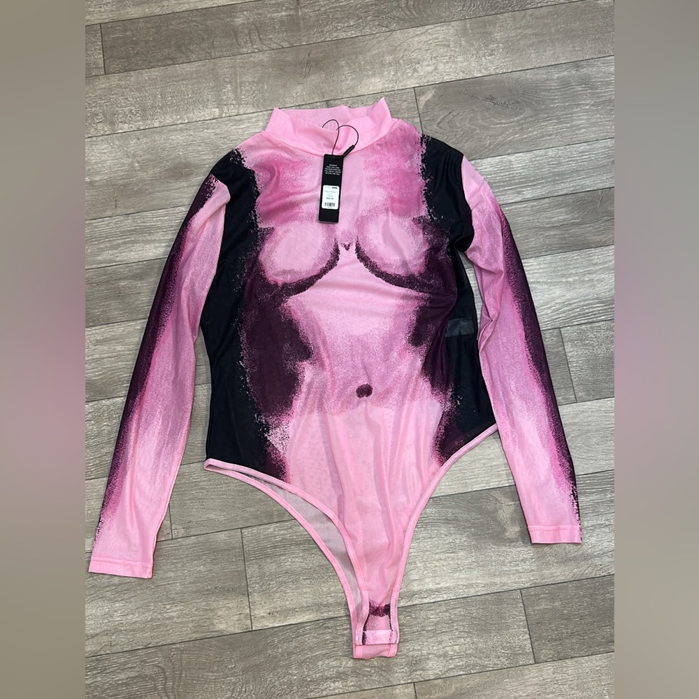Fashion Nova Pink Mesh Deja Vu Combo Bodysuit